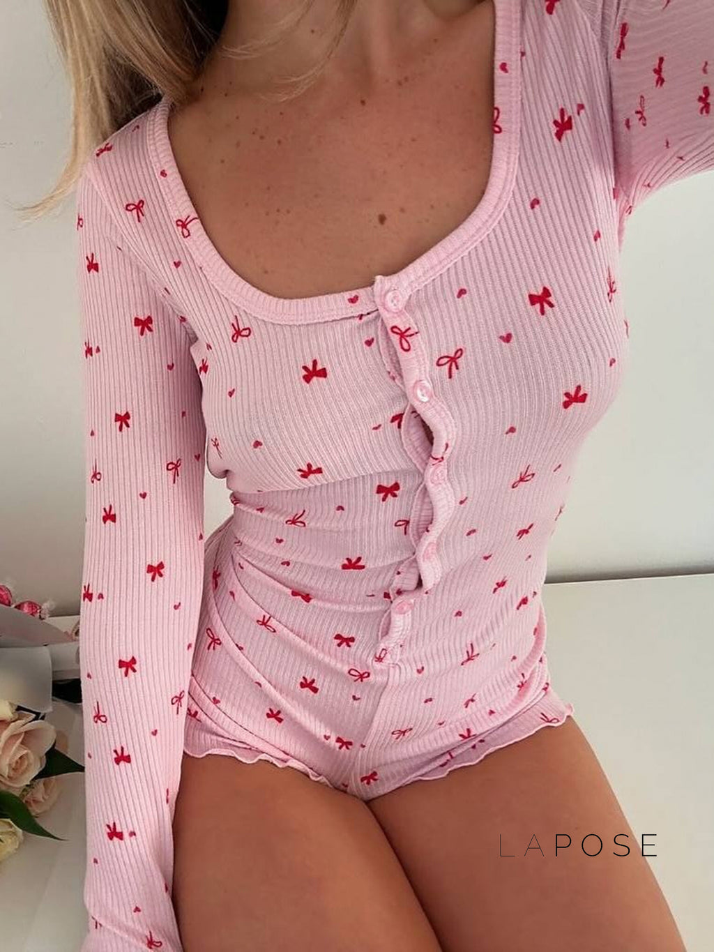 Lillyan Bow Knit Short Set [LAX6IUQM]