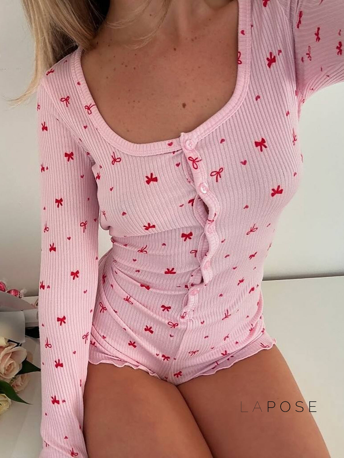 Lillyan Bow Knit Short Set [LAX6IUQM]