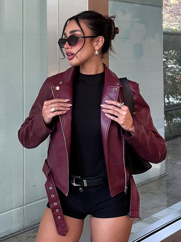 Lilyann Faux Leather Moto Jacket [I00V3H6I]