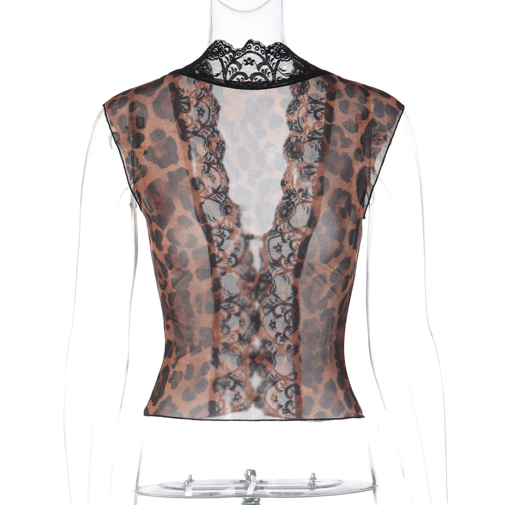 LaPose - Lilyanna Leopard Lace Mesh Top