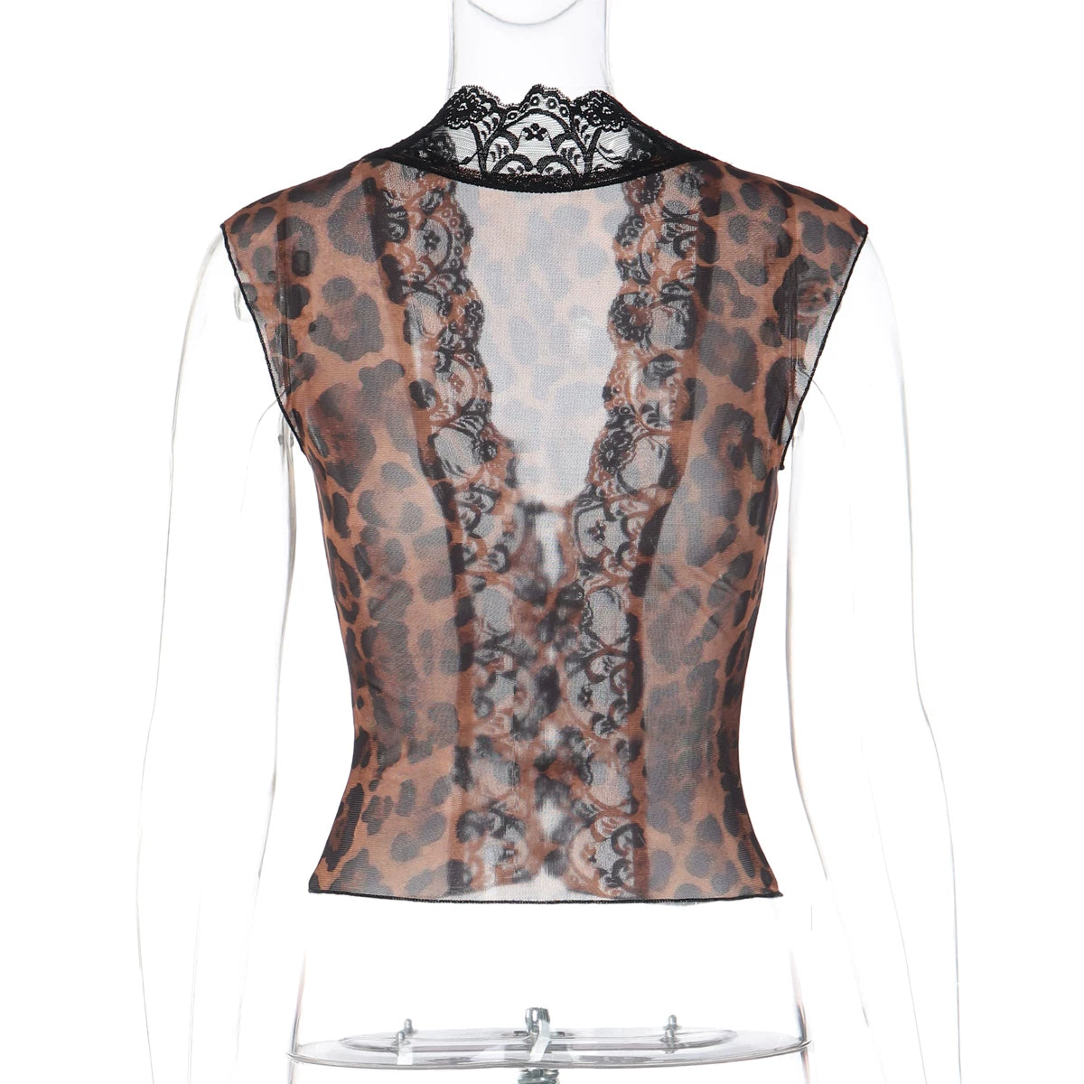 LaPose - Lilyanna Leopard Lace Mesh Top