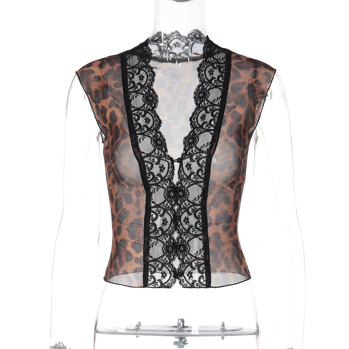 LaPose - Lilyanna Leopard Lace Mesh Top - Leopard Color