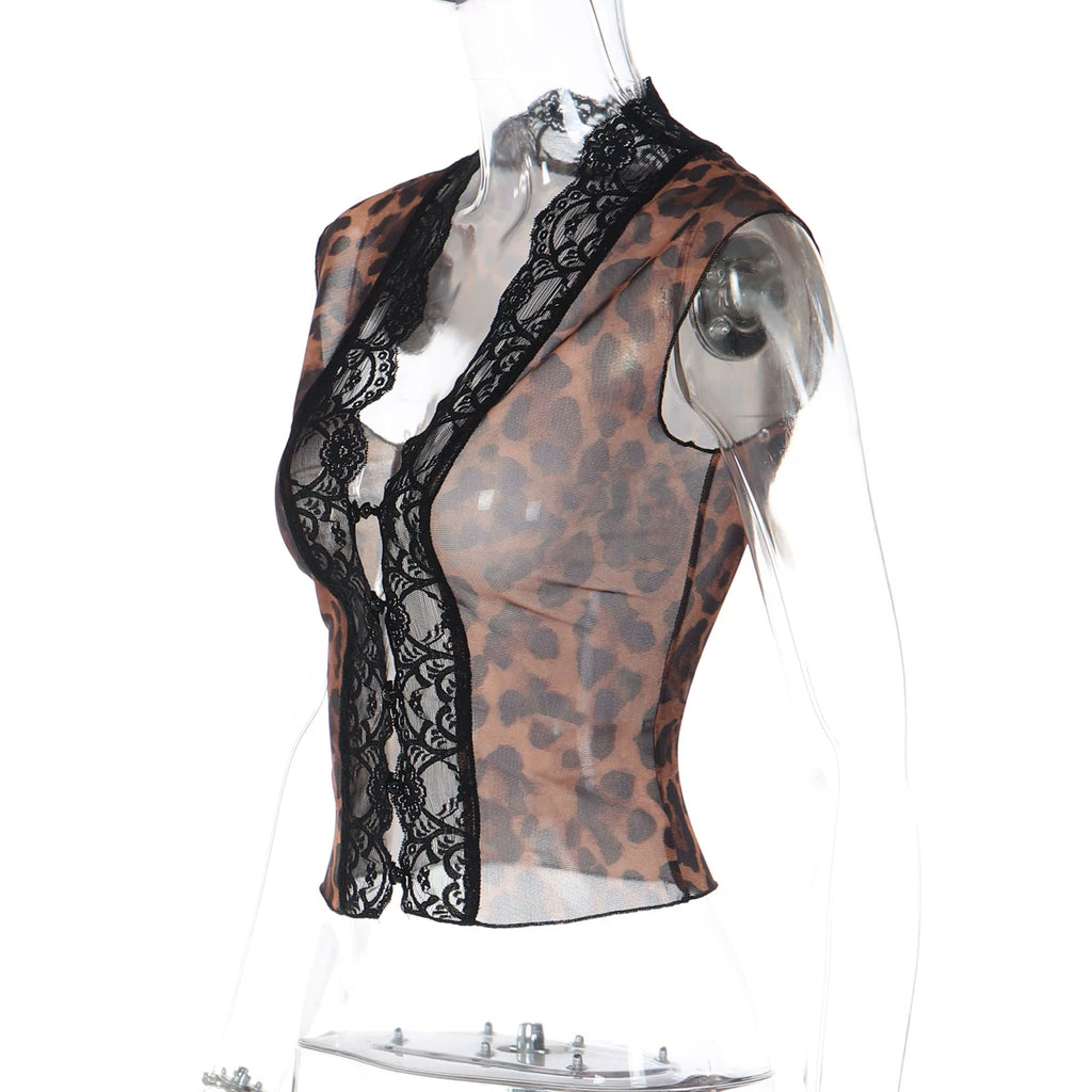 LaPose - Lilyanna Leopard Lace Mesh Top