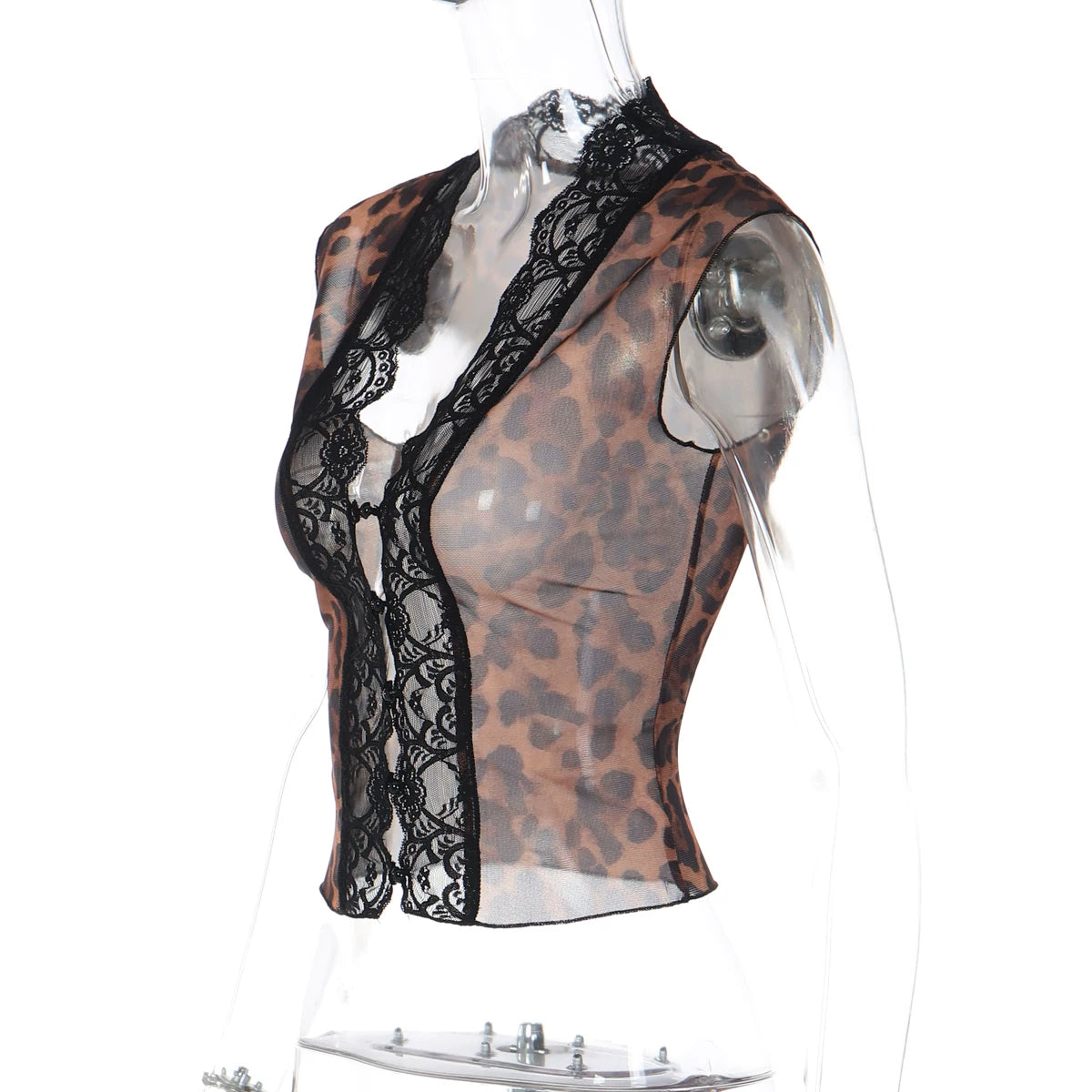 LaPose - Lilyanna Leopard Lace Mesh Top