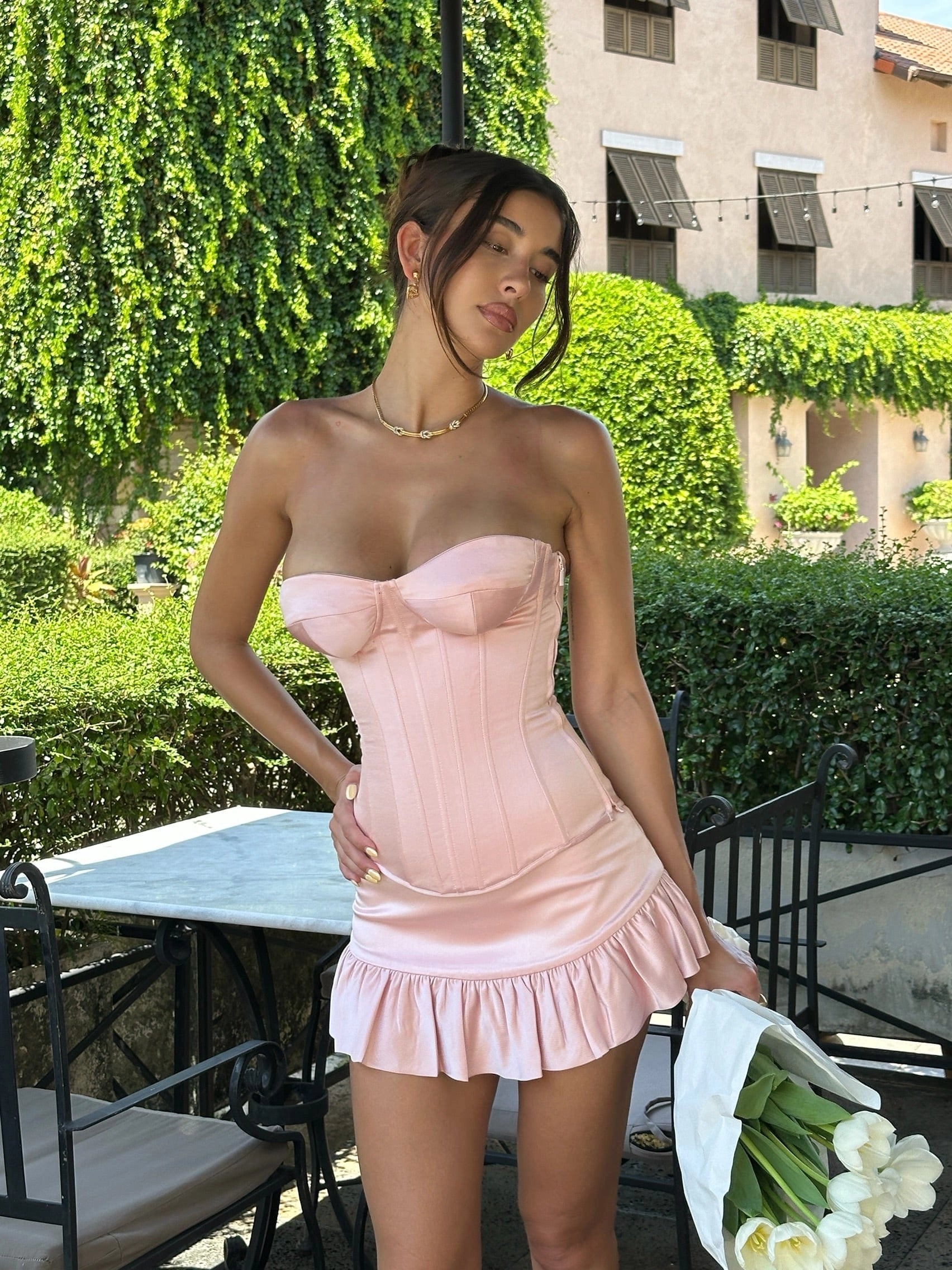LaPose Lisbeth Low-Rise Ruffle Mini Skirt