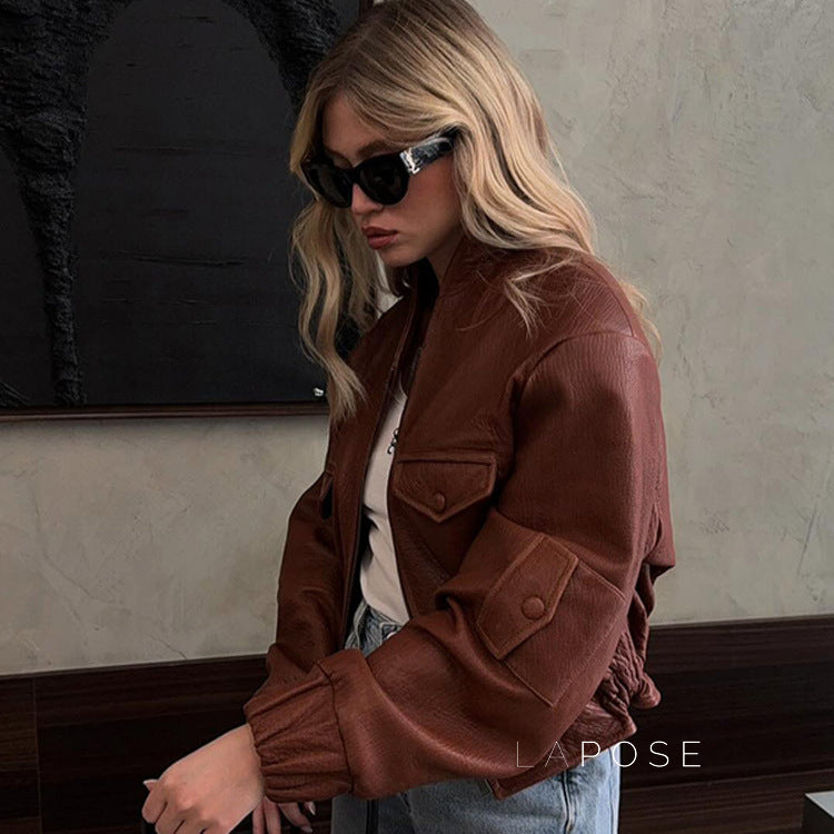 Lua Red Moto Faux Leather Jacket [3PM8FOT8]