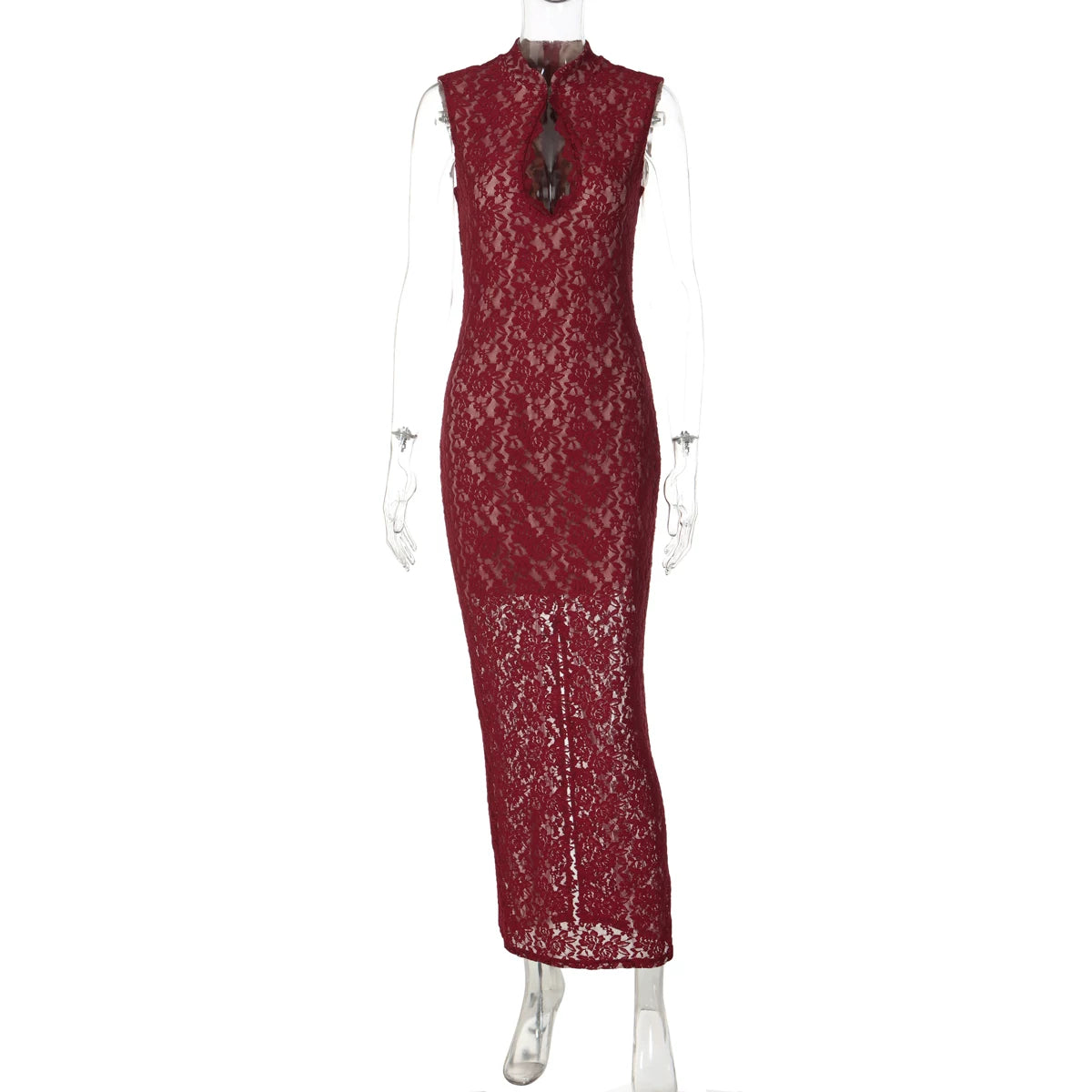 LaPose - Lucca Lace Cutout Maxi Dress - Wine Red Color