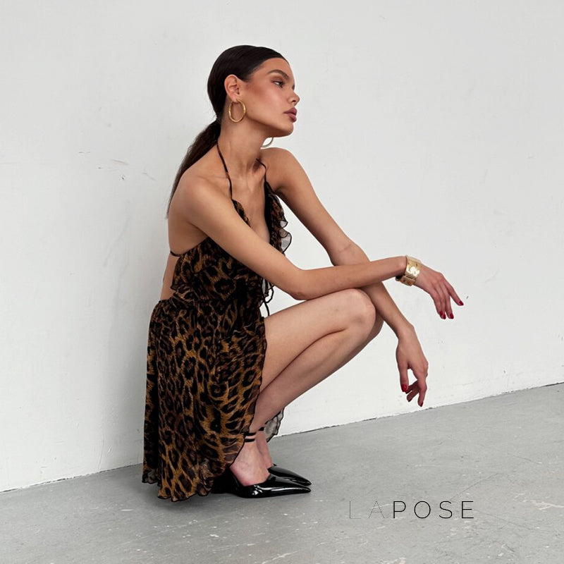 Lucy Halter Leopard Mini Dress [NUTCISMK]
