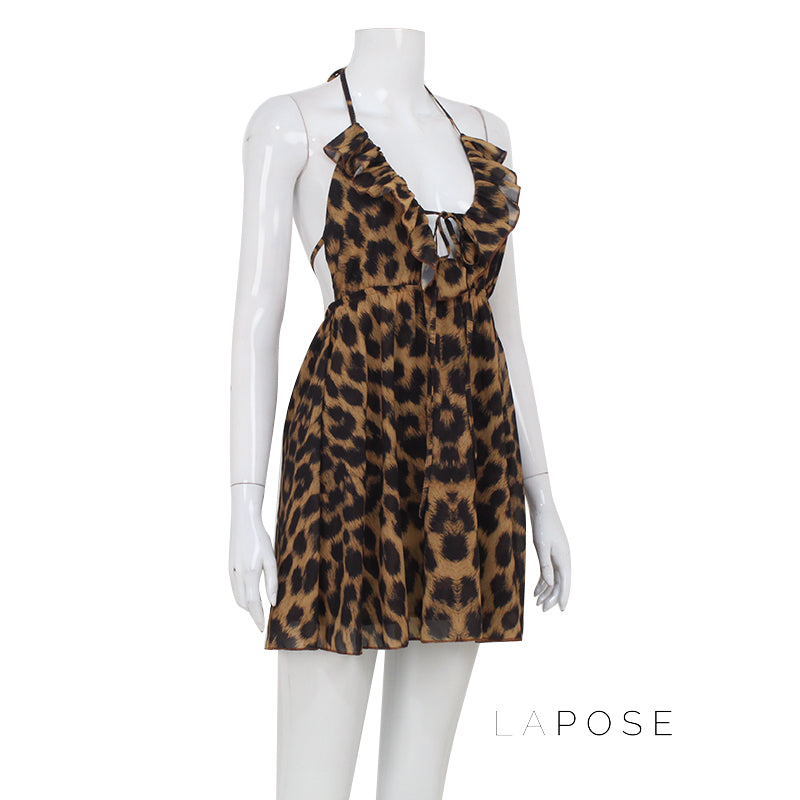Lucy Halter Leopard Mini Dress [I61BABNX]