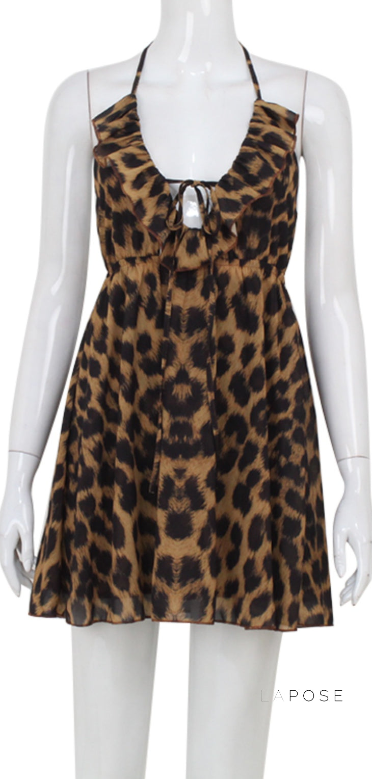 Lucy Halter Leopard Mini Dress [KXE7YAZ5]