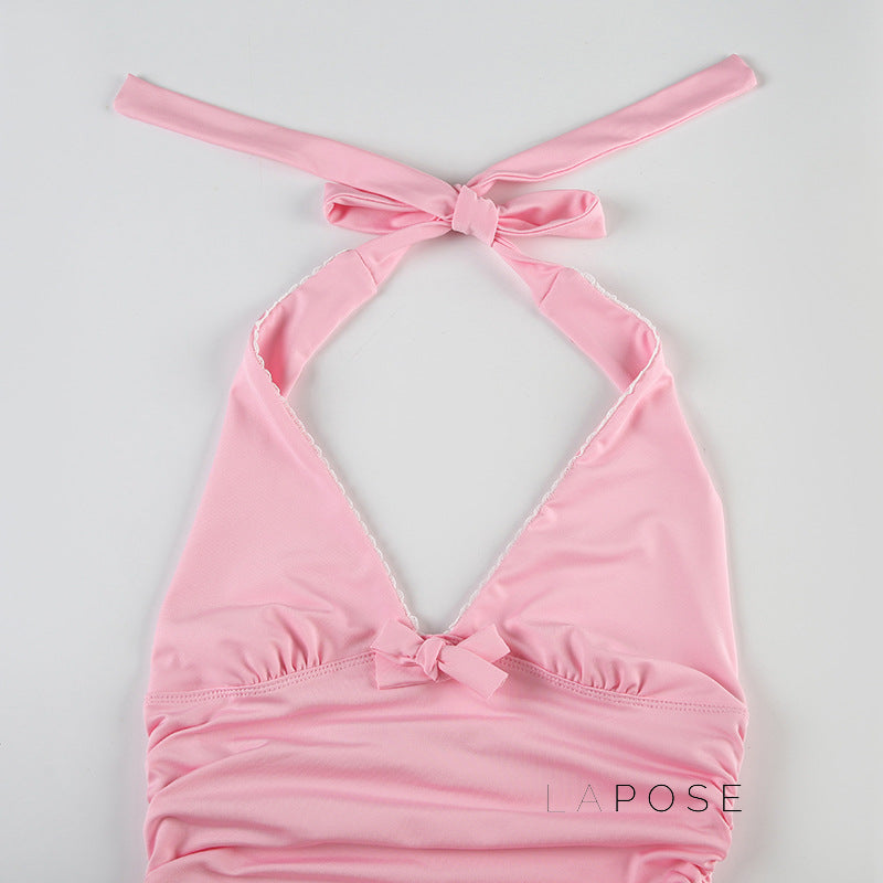 Lynnleigh Pink Halter Crop Top [7YY5K1BN]