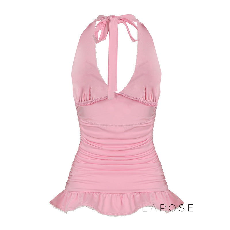 Lynnleigh Pink Halter Crop Top [4W9RWT7Y]