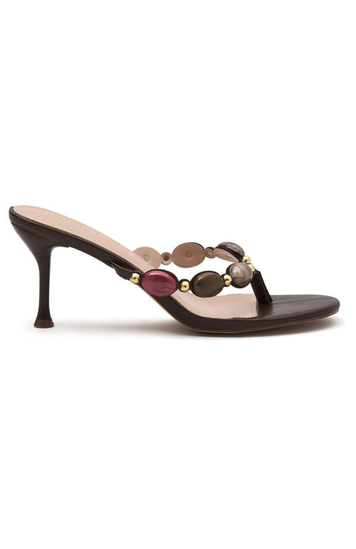 LaPose Lyra Beaded Metallic Mules - Chocolate