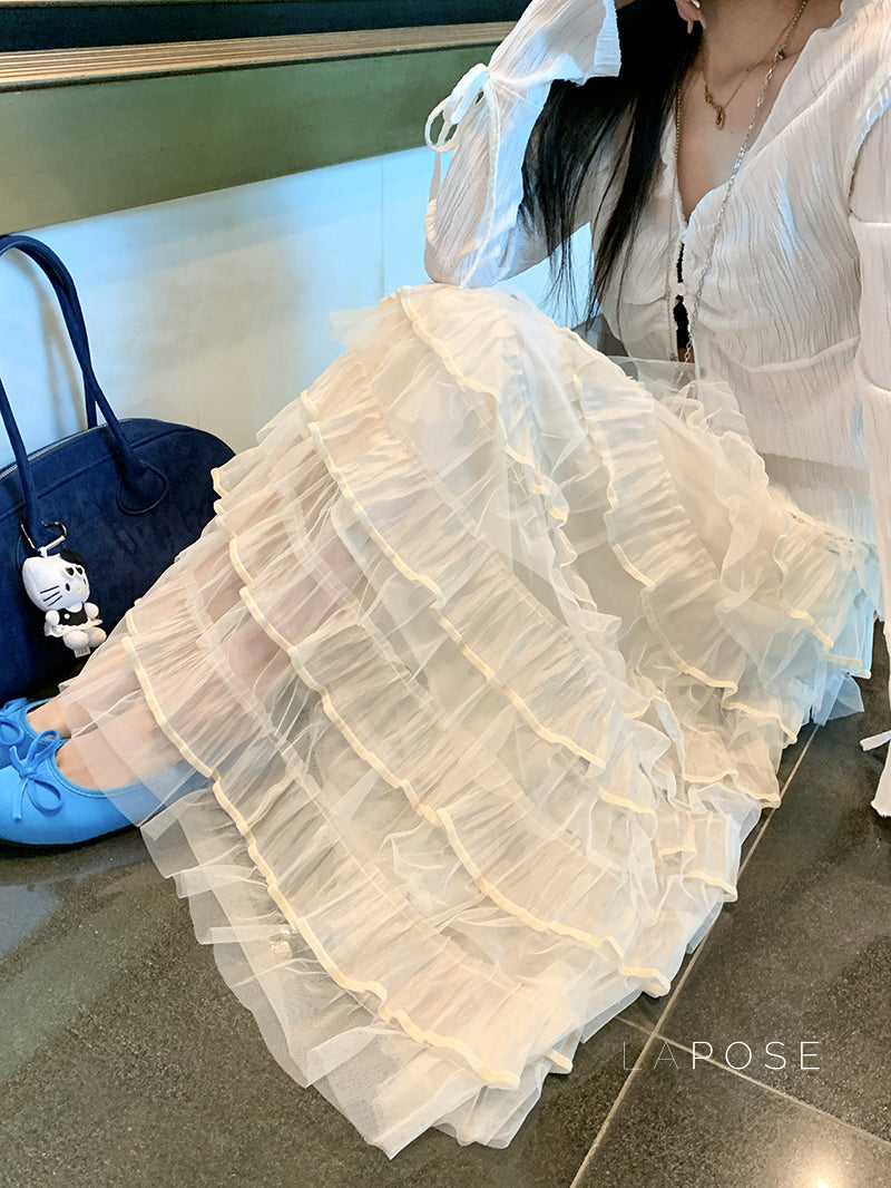 Lyrik Mesh A-Line Maxi Skirt [QC746XRA]