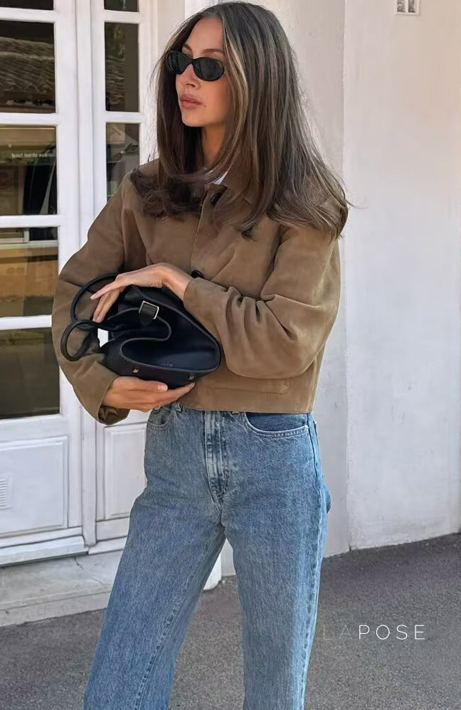 Lyvia Faux Suede Button Jacket [SQZUT6T2]