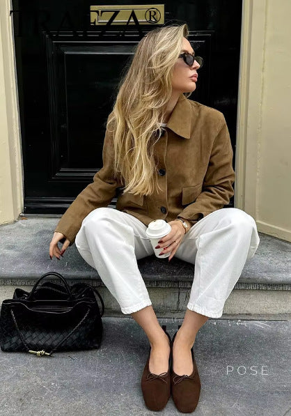 Lyvia Faux Suede Button Jacket [4AMOGNYB]