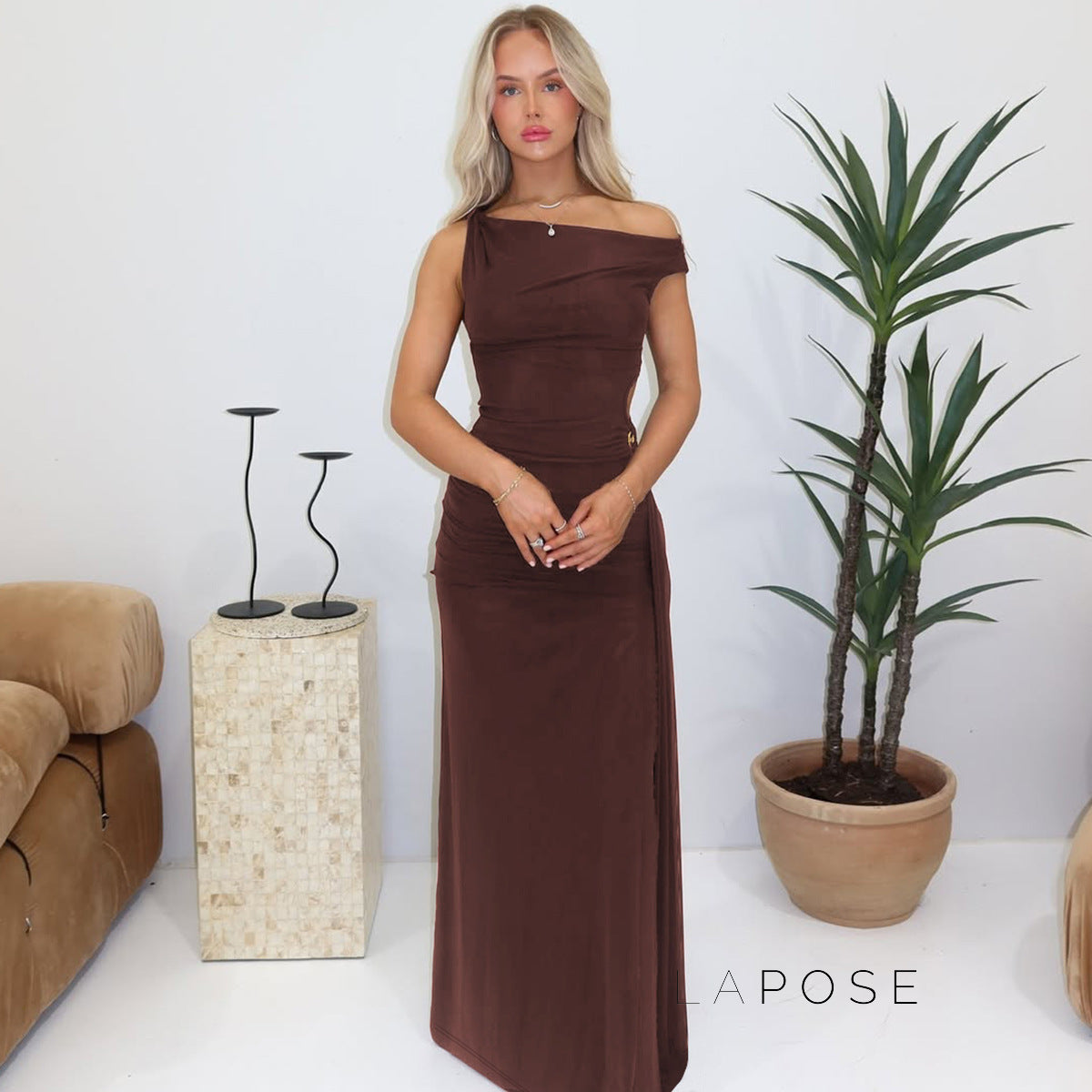 Maahi One-Shoulder Slit Maxi Dress [5MJ4TNC1]