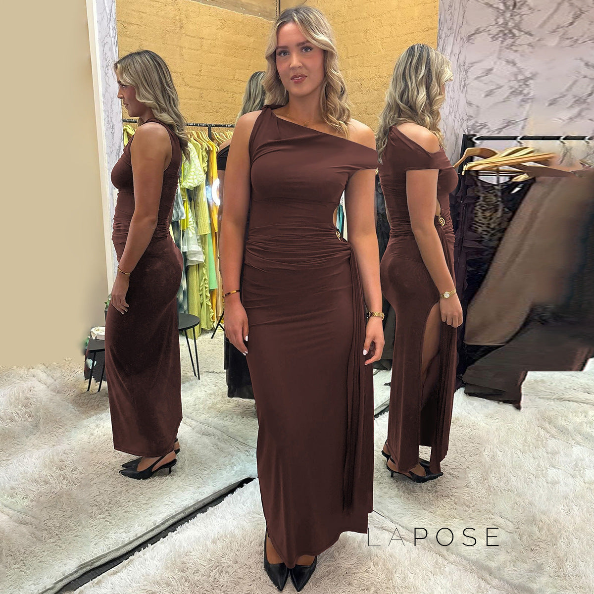 Maahi One-Shoulder Slit Maxi Dress [DGSWKT5K]