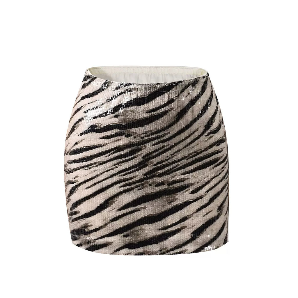 LaPose - Maddilynn Sequin Animal Mini Skirt - Animal Print Color