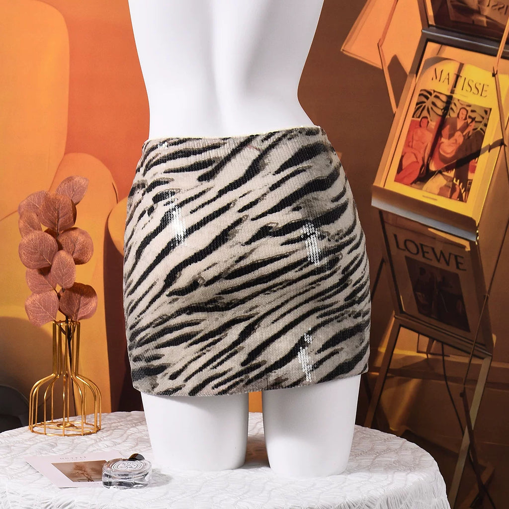LaPose - Maddilynn Sequin Animal Mini Skirt