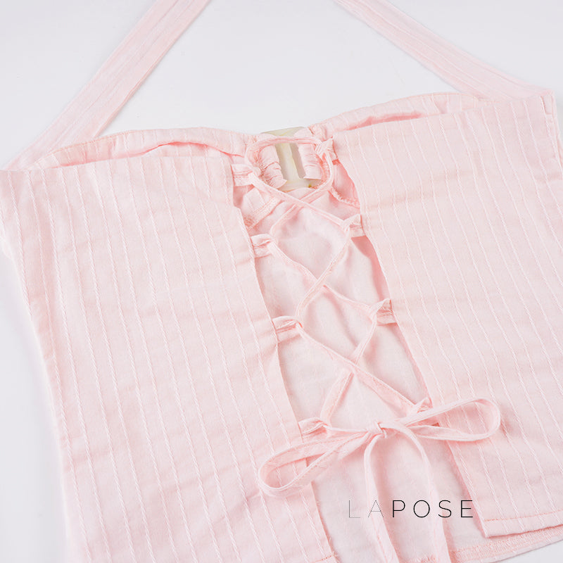 Maddix Pink Backless Halter Top [PFDG6R2T]