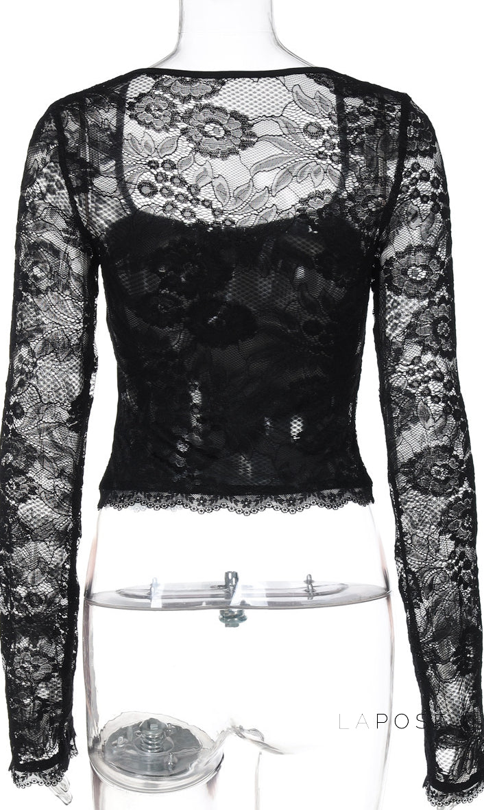 Madelyne Hollow Lace Crop Top [ICMN2L2G]