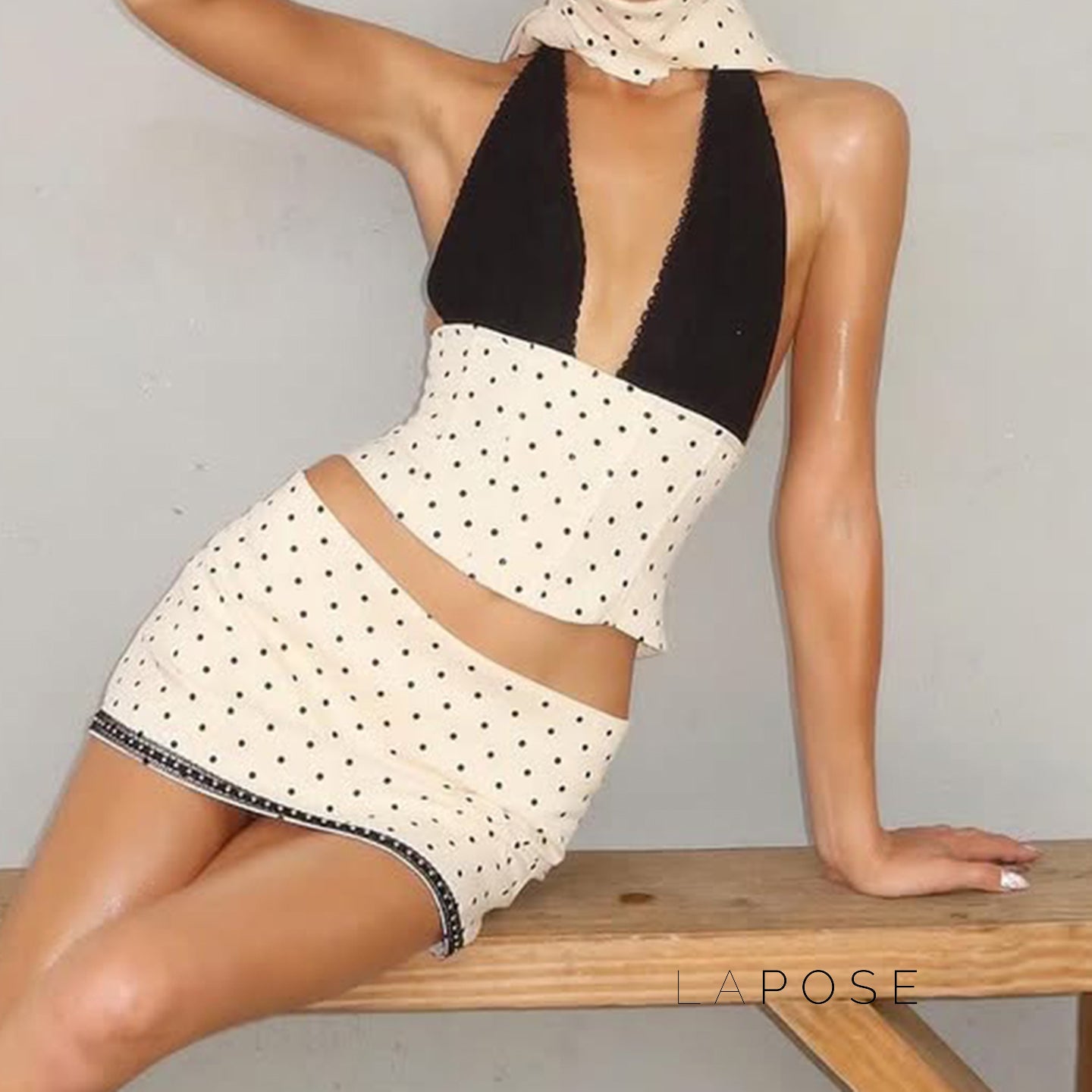 Madyson Polka Dot Halter Skirt Set [S8UL01TQ]
