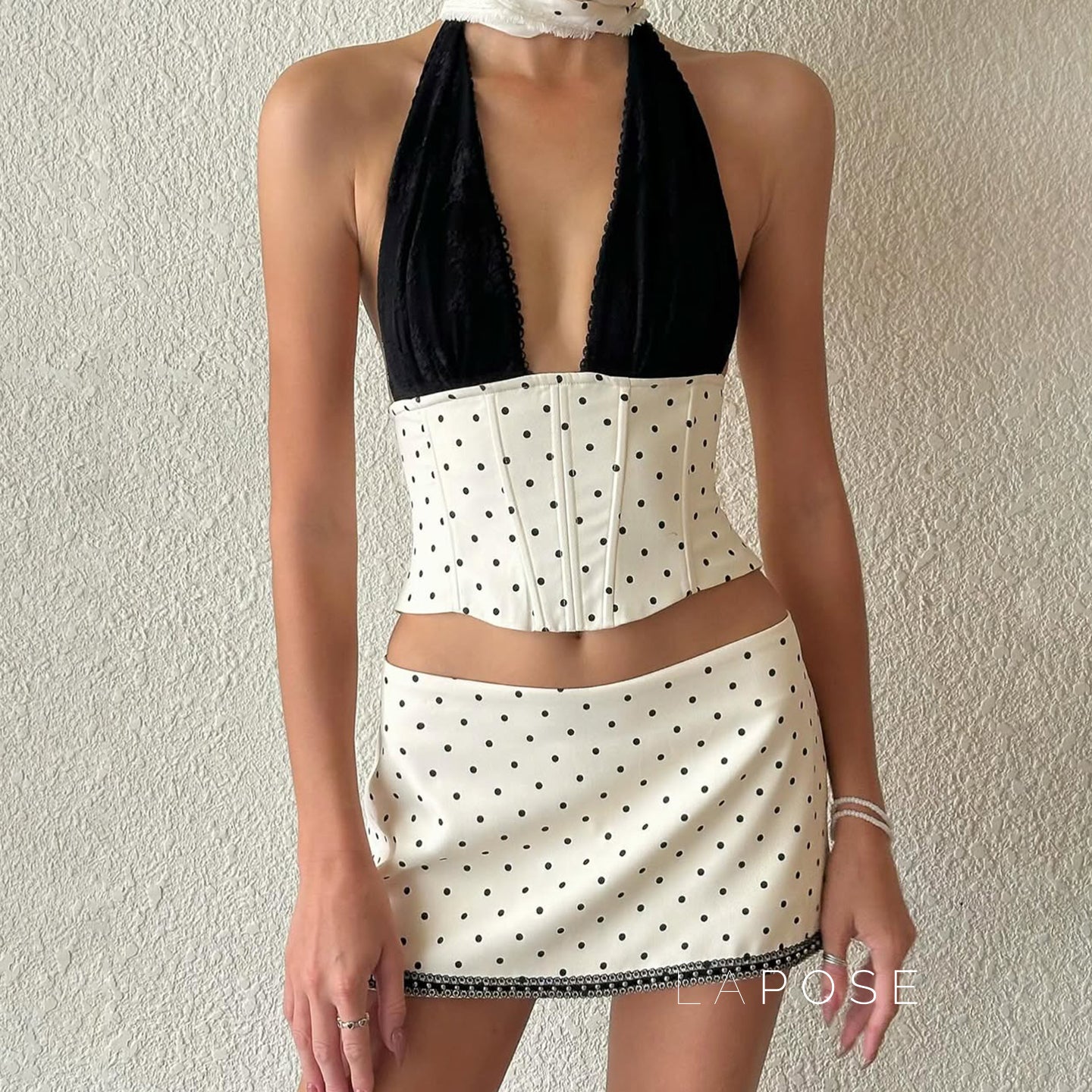 Madyson Polka Dot Halter Skirt Set [07GLVDKX]
