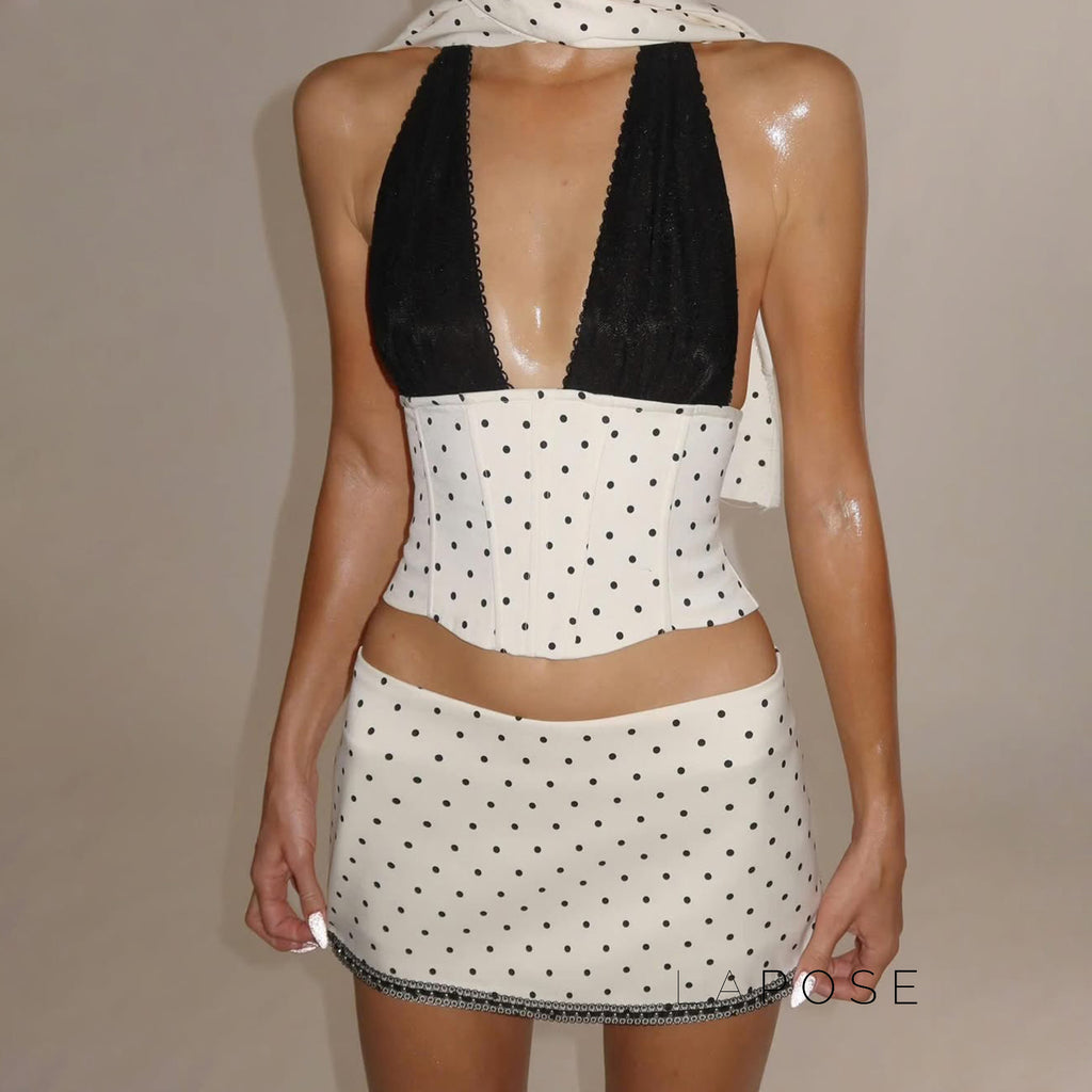 Madyson Polka Dot Halter Skirt Set [VKSVZPT2]