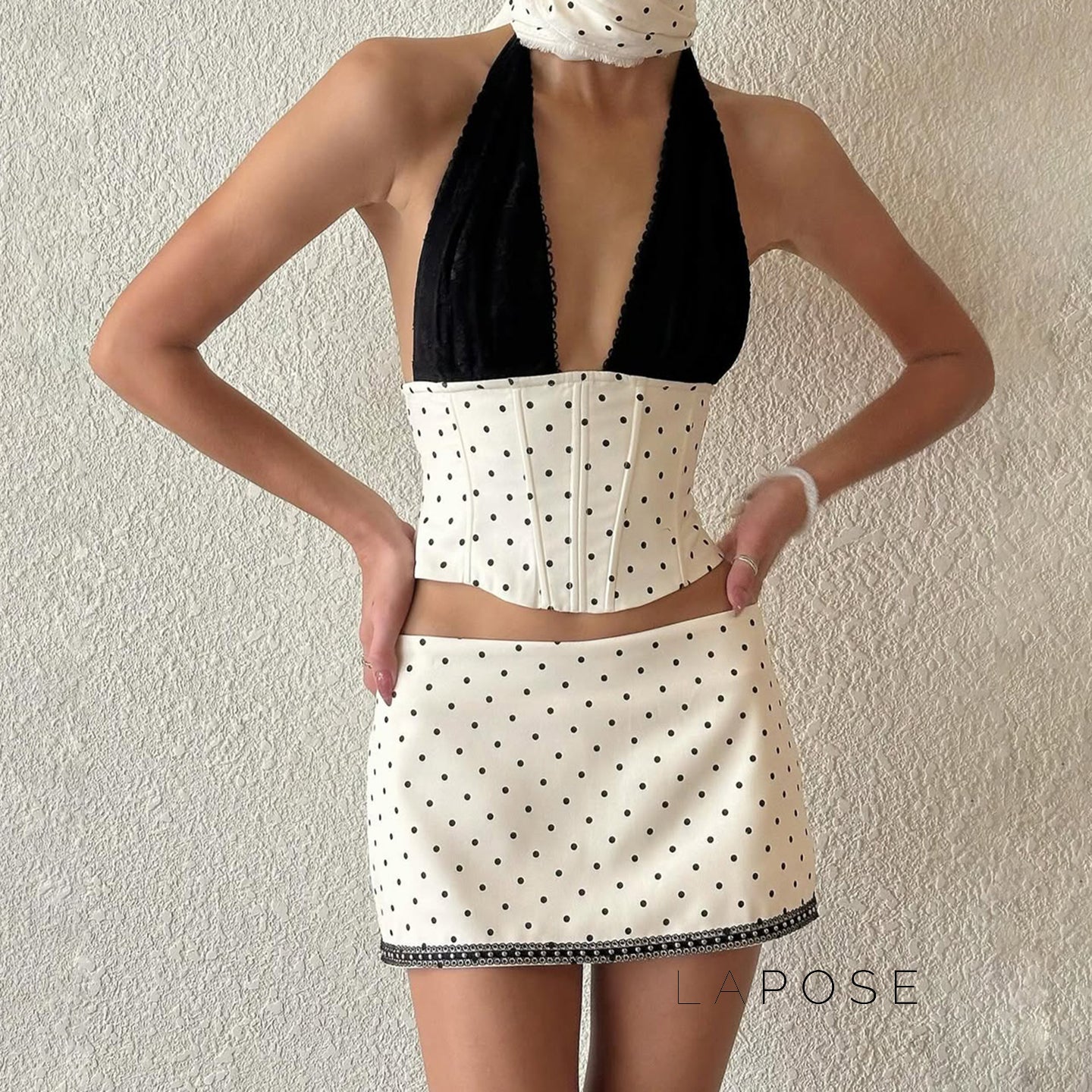 Madyson Polka Dot Halter Skirt Set [MFIPI1NO]