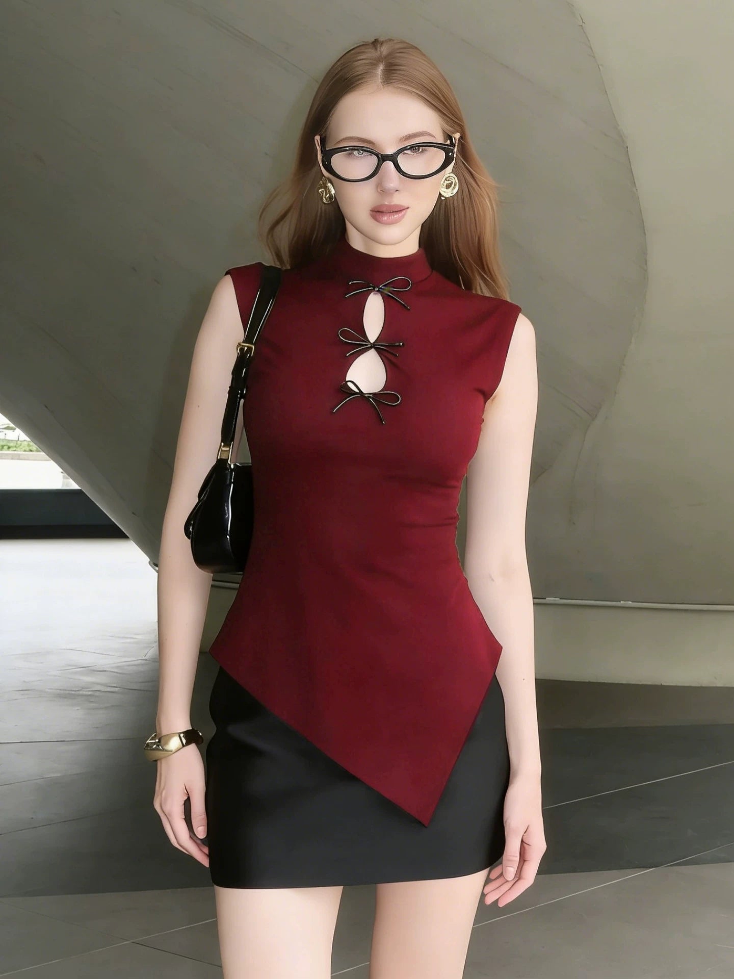 LaPose - Mae Asymmetric Bow Cut-Out Top