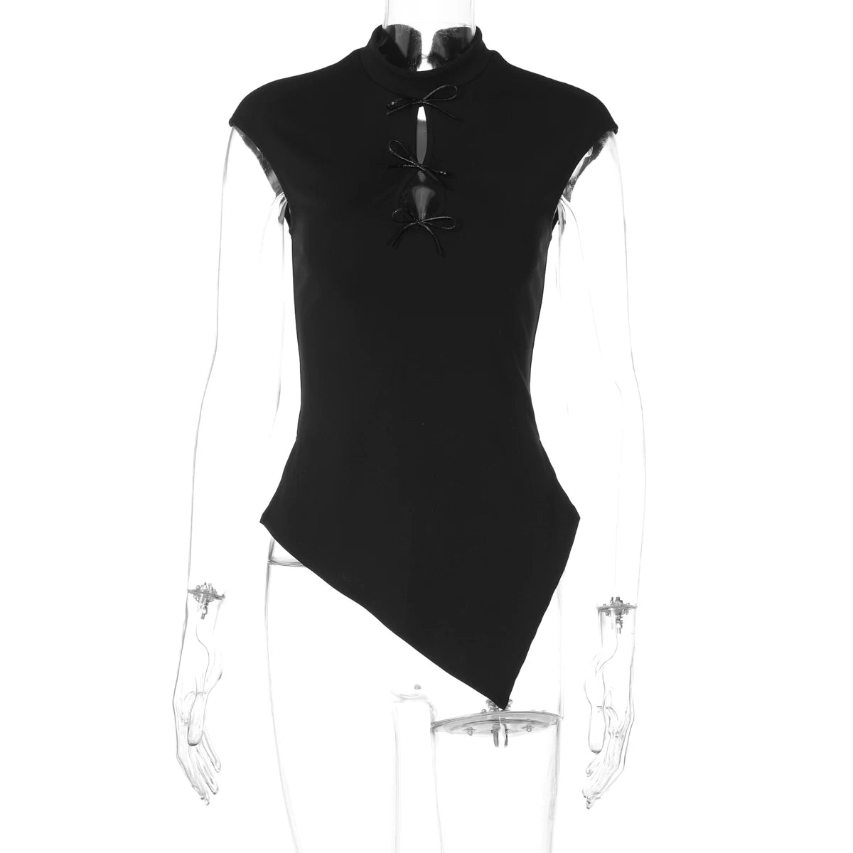 LaPose - Mae Asymmetric Bow Cut-Out Top - Black Color