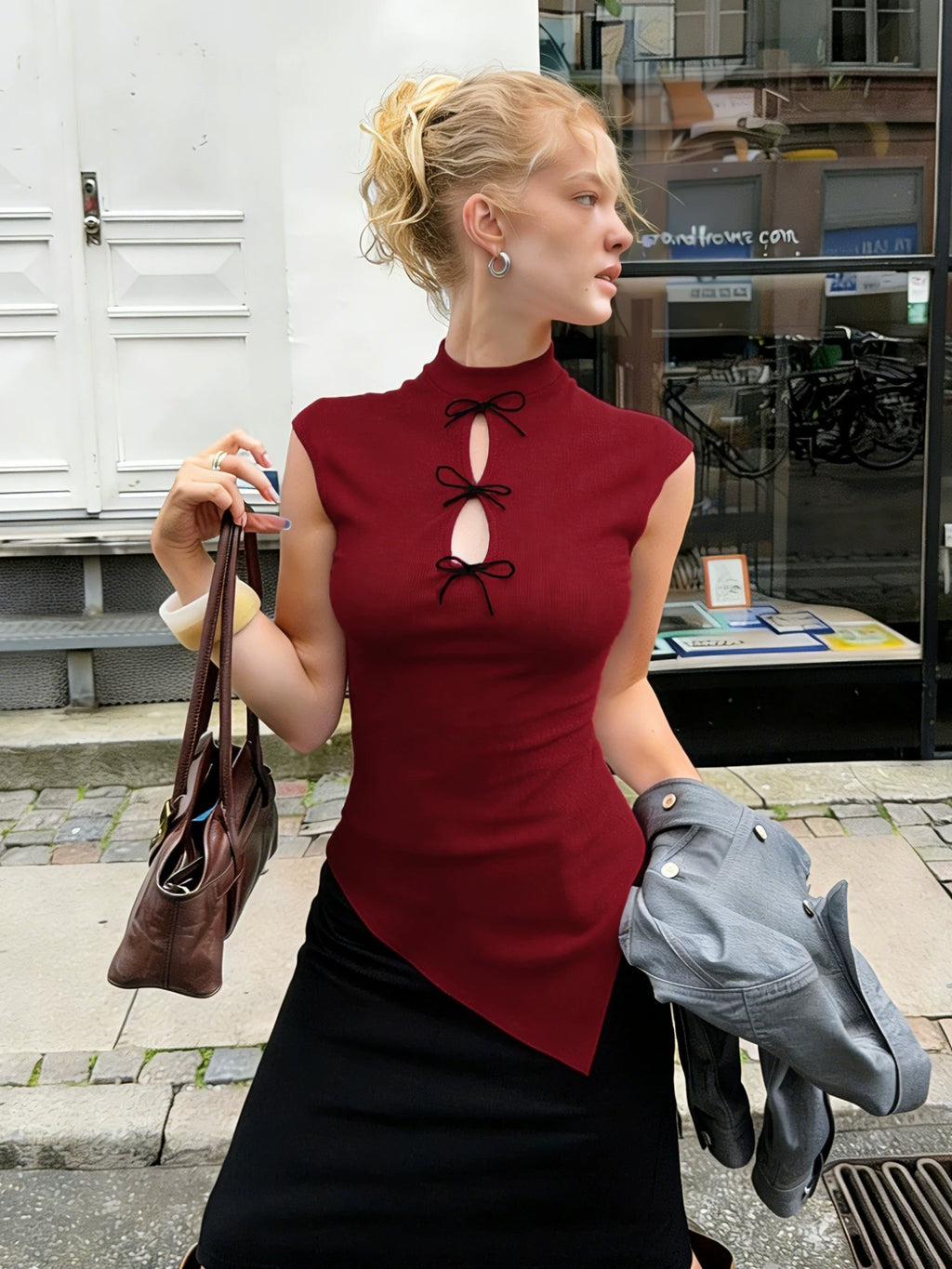 LaPose - Mae Asymmetric Bow Cut-Out Top