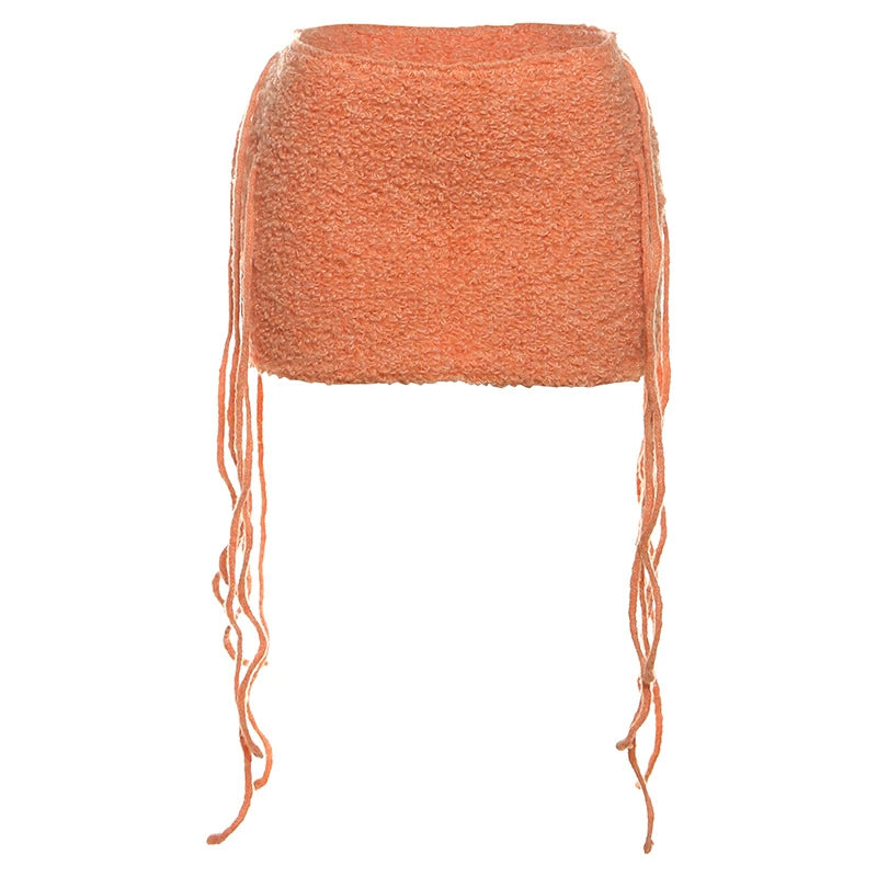Mae Tassel Knit Mini Skirt - Orange Color
