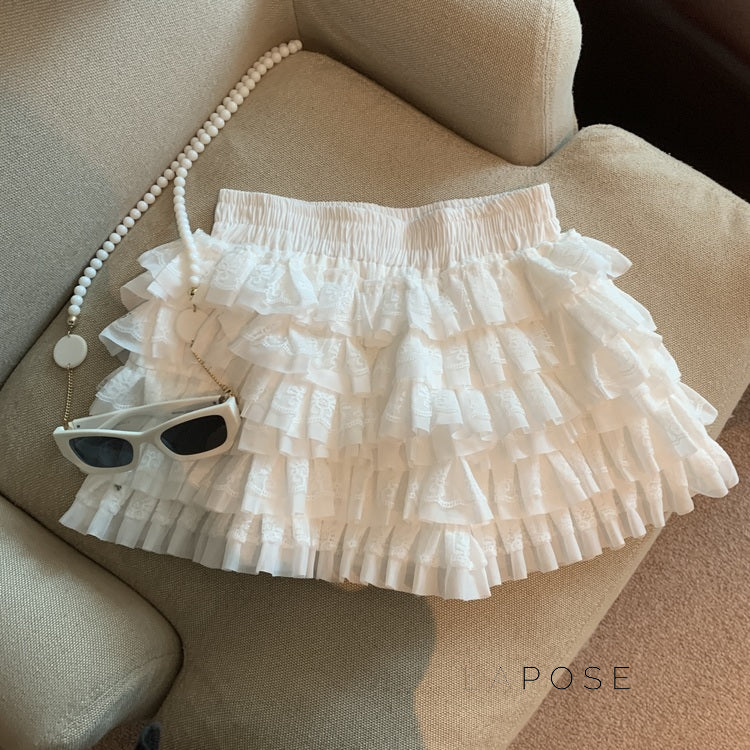 Maeleigh Lace Tiered Mini Skirt [DBRMB4BW]