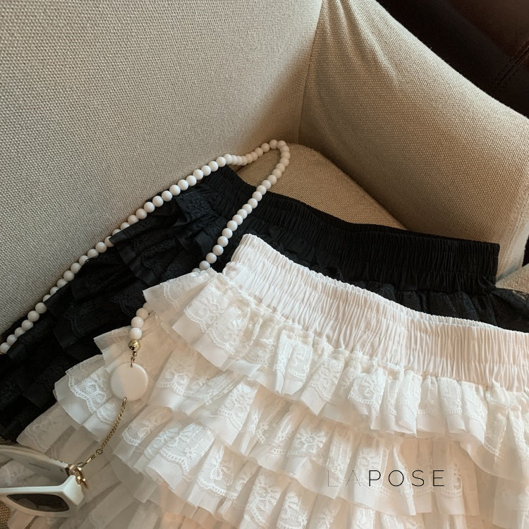 Maeleigh Lace Tiered Mini Skirt [4QF31BWR]