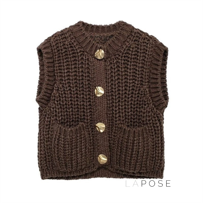 Maggie Button-Up Knit Vest [3G6GG2Z7]