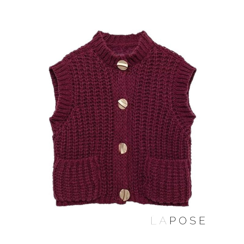 Maggie Button-Up Knit Vest [TP2LCS9J]