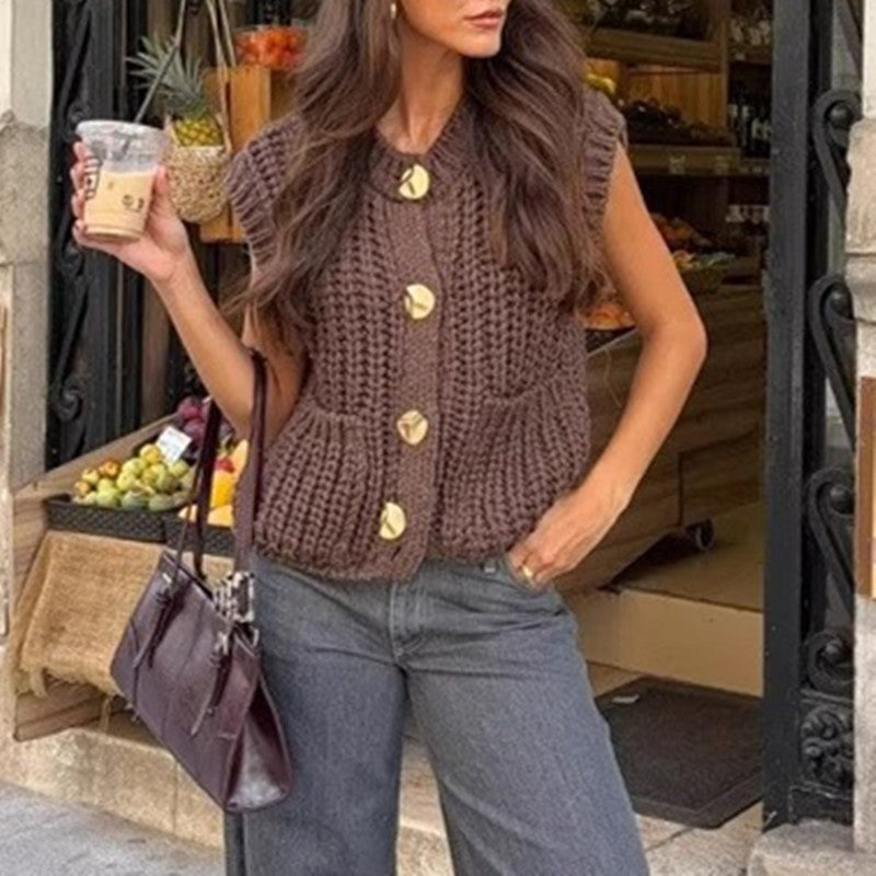 Maggie Button-Up Knit Vest [1Z33ZN2Y]