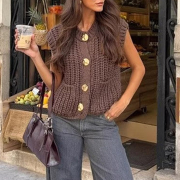 Maggie Button-Up Knit Vest [1Z33ZN2Y]