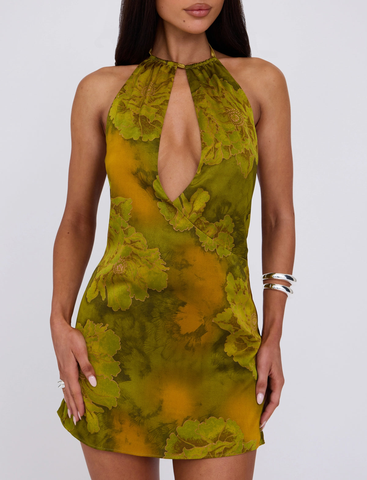 LaPose Maira Watercolor Halter Mini Dress