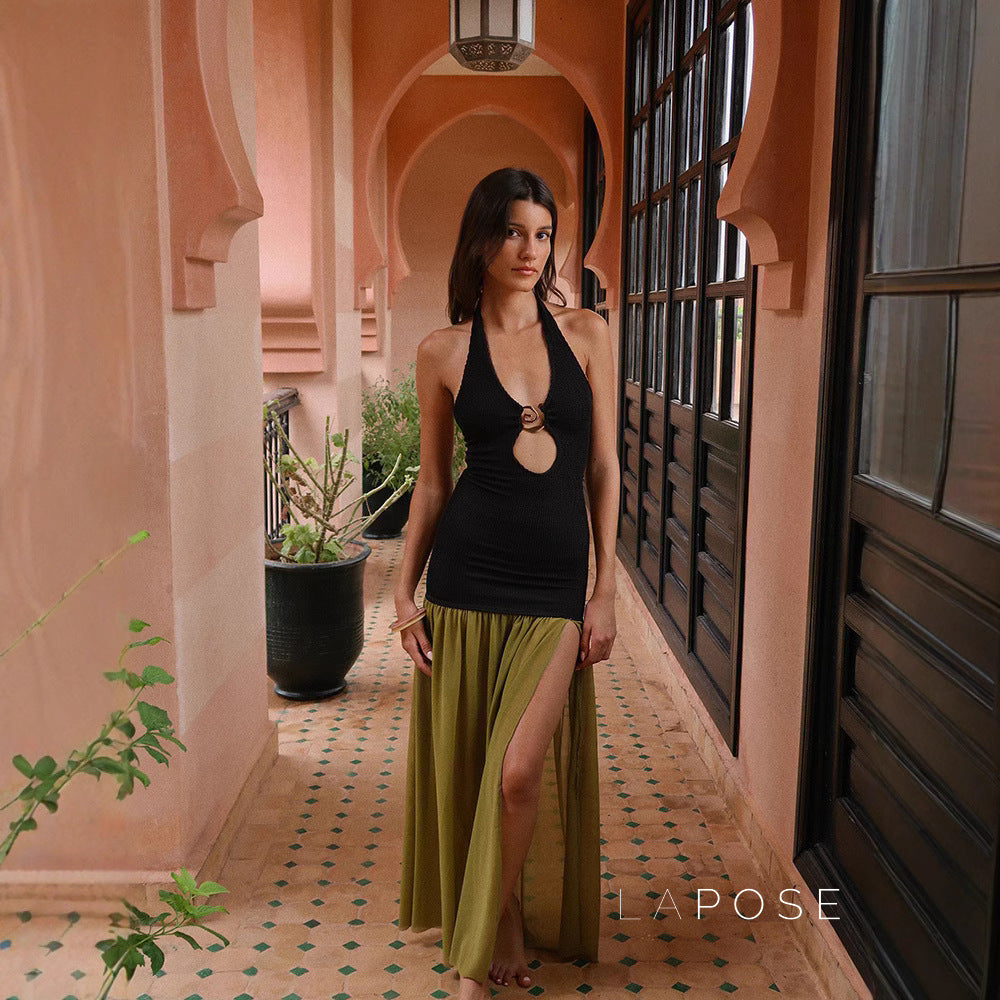 Mairead Spliced Split-Neck Maxi Dress [CXP8VYYL]