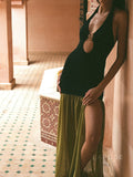 Mairead Spliced Split-Neck Maxi Dress [8D98BDDE]