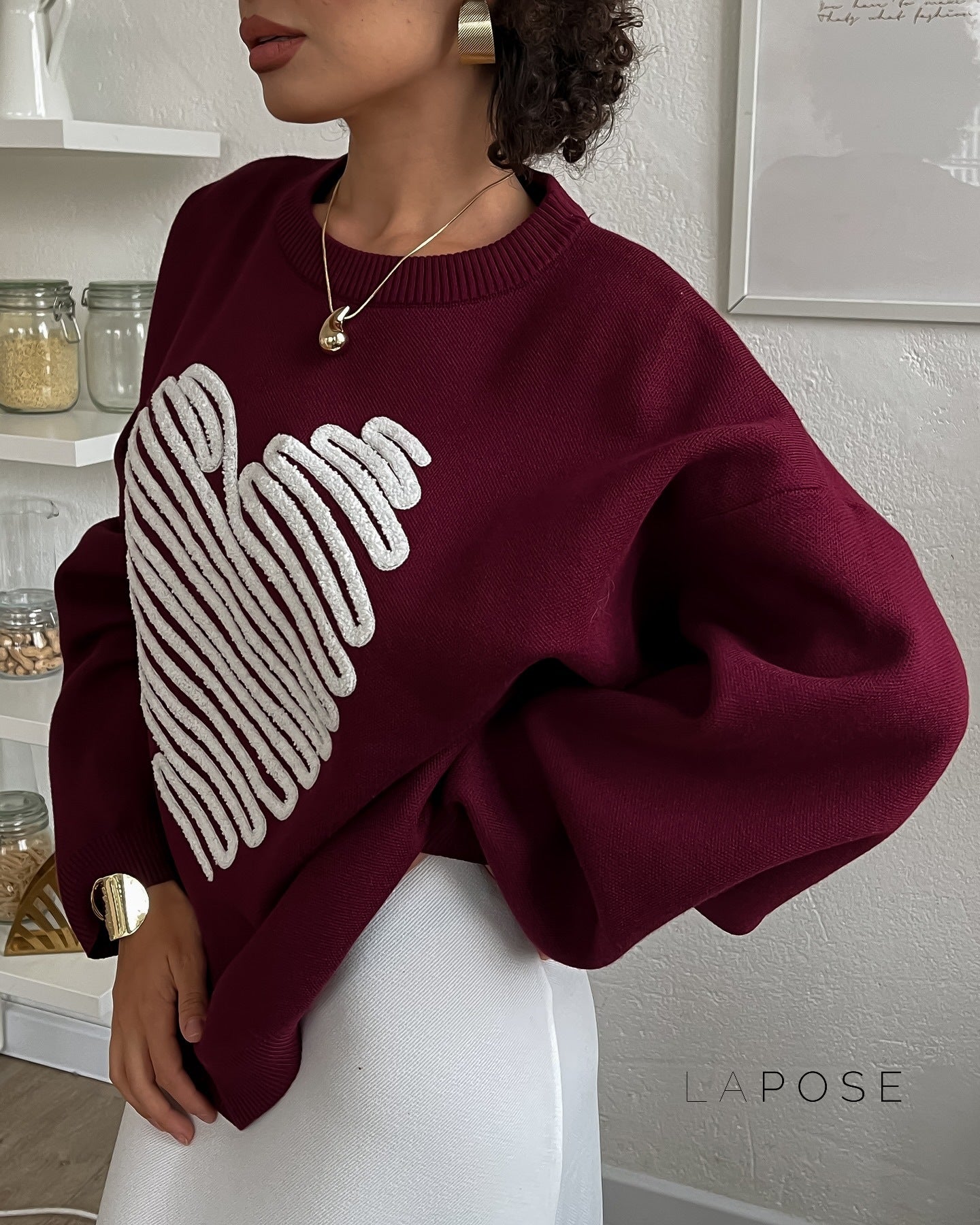 Makenzie Loose Heart Pullover Sweater [MWXYEULB]