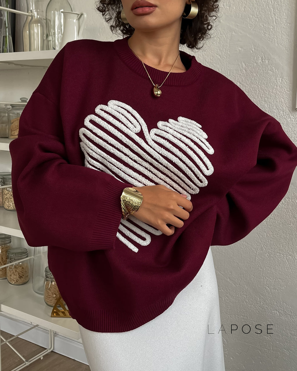 Makenzie Loose Heart Pullover Sweater [B6R4IZQF]