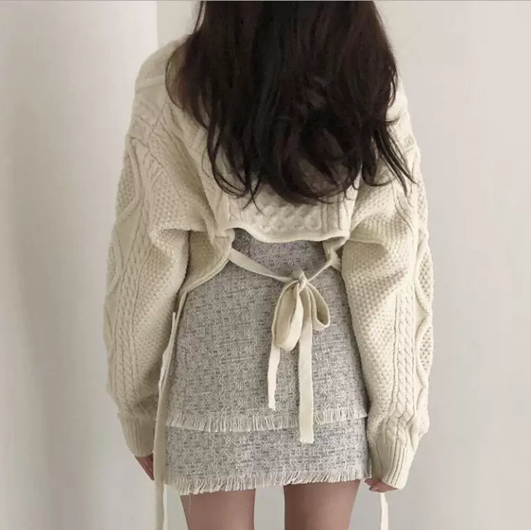 LaPose - Makiyah Tie Back Cable Sweater - Beige Color