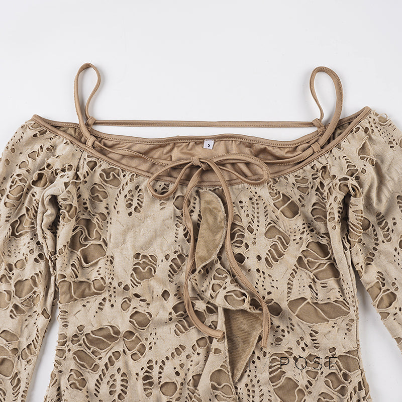 Malayshia Distressed Off-Shoulder Mini Dress [OFRP49WO]