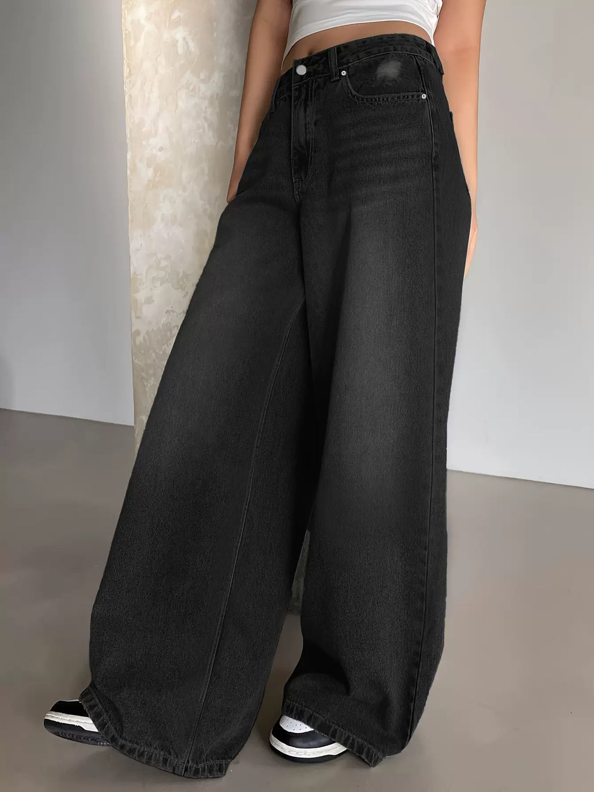 LaPose - Maleena Wide Leg Puddle Jeans - Black Color