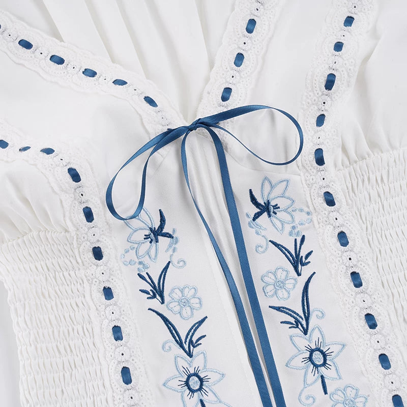 LaPose - Maliah Floral Embroidered Shirred Top