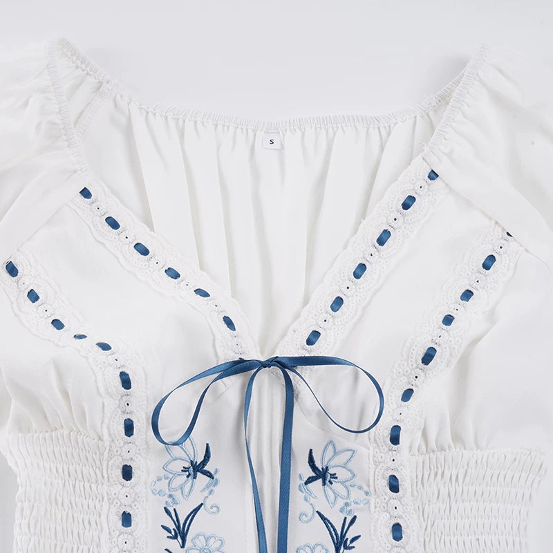 LaPose - Maliah Floral Embroidered Shirred Top
